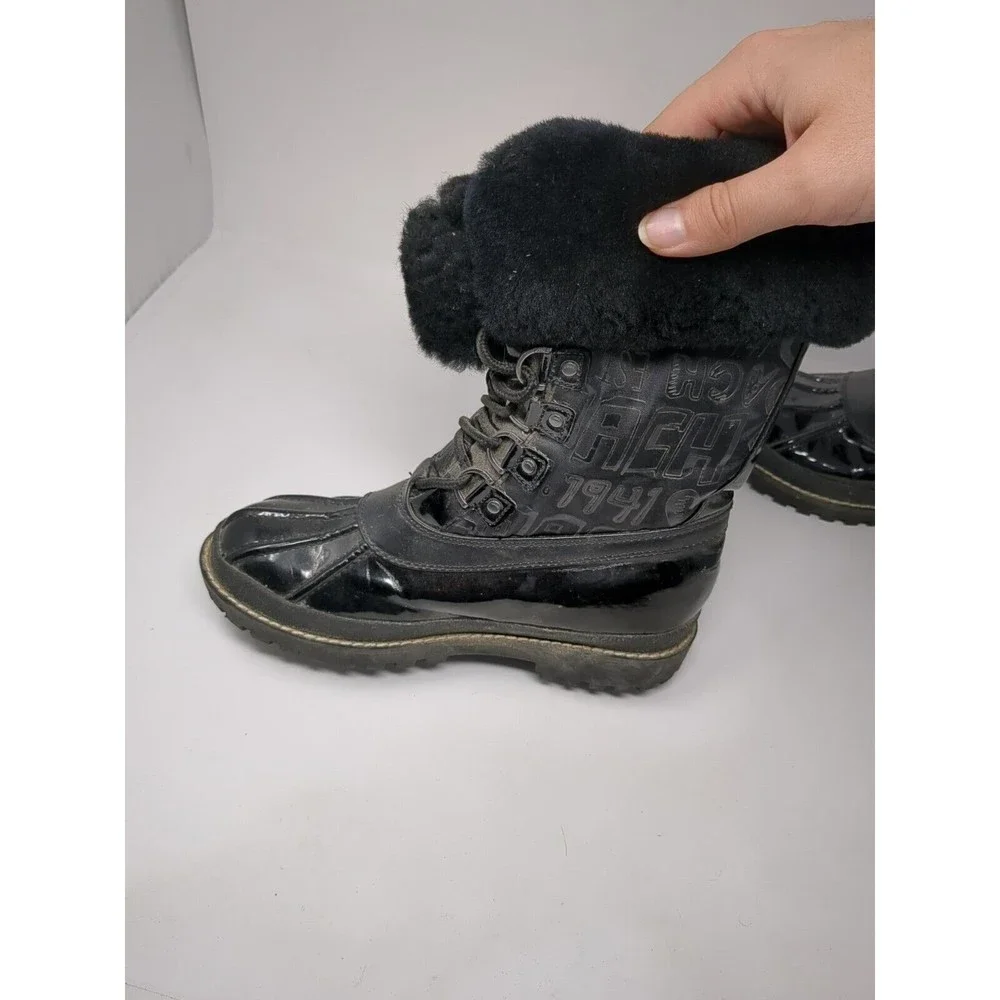 Coach Leonora Black Faux Fur Lace-Up Snow Winter Boots Signature Size 6 B Y2K‎